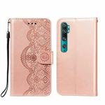For Xiaomi Mi CC9 Pro / Mi Note 10 Flower Vine Embossing Pattern Horizontal Flip Leather Case with Card Slot & Holder & Wallet & Lanyard(Rose Gold)