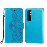 For Xiaomi Mi Note 10 Lite Flower Vine Embossing Pattern Horizontal Flip Leather Case with Card Slot & Holder & Wallet & Lanyard(Blue)