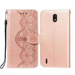 For Nokia 1.3 Flower Vine Embossing Pattern Horizontal Flip Leather Case with Card Slot & Holder & Wallet & Lanyard(Rose Gold)