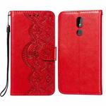 For Nokia 3.2 Flower Vine Embossing Pattern Horizontal Flip Leather Case with Card Slot & Holder & Wallet & Lanyard(Red)