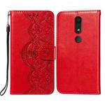 For Nokia 4.2 Flower Vine Embossing Pattern Horizontal Flip Leather Case with Card Slot & Holder & Wallet & Lanyard(Red)