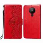 For Nokia 5.3 Flower Vine Embossing Pattern Horizontal Flip Leather Case with Card Slot & Holder & Wallet & Lanyard(Red)