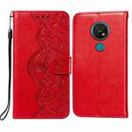 For Nokia 7.2 Flower Vine Embossing Pattern Horizontal Flip Leather Case with Card Slot & Holder & Wallet & Lanyard(Red)