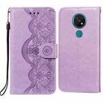 For Nokia 7.2 Flower Vine Embossing Pattern Horizontal Flip Leather Case with Card Slot & Holder & Wallet & Lanyard(Purple)