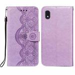 For Samsung  Galaxy A01 Core Flower Vine Embossing Pattern Horizontal Flip Leather Case with Card Slot & Holder & Wallet & Lanyard(Purple)