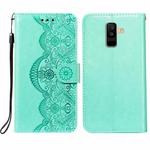For Samsung Galaxy A6+ 2018 Flower Vine Embossing Pattern Horizontal Flip Leather Case with Card Slot & Holder & Wallet & Lanyard(Green)