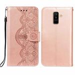 For Samsung Galaxy A6+ 2018 Flower Vine Embossing Pattern Horizontal Flip Leather Case with Card Slot & Holder & Wallet & Lanyard(Rose Gold)