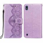 For Samsung  Galaxy A10 Flower Vine Embossing Pattern Horizontal Flip Leather Case with Card Slot & Holder & Wallet & Lanyard(Purple)