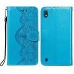 For Samsung  Galaxy A10 Flower Vine Embossing Pattern Horizontal Flip Leather Case with Card Slot & Holder & Wallet & Lanyard(Blue)