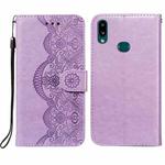 For Samsung  Galaxy A10s Flower Vine Embossing Pattern Horizontal Flip Leather Case with Card Slot & Holder & Wallet & Lanyard(Purple)
