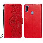 For Samsung  Galaxy A11 / M11 Flower Vine Embossing Pattern Horizontal Flip Leather Case with Card Slot & Holder & Wallet & Lanyard(Red)