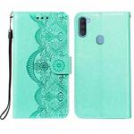 For Samsung  Galaxy A11 / M11 Flower Vine Embossing Pattern Horizontal Flip Leather Case with Card Slot & Holder & Wallet & Lanyard(Green)