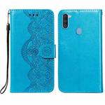 For Samsung  Galaxy A11 / M11 Flower Vine Embossing Pattern Horizontal Flip Leather Case with Card Slot & Holder & Wallet & Lanyard(Blue)