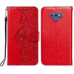 For Samsung Galaxy Note9 Flower Vine Embossing Pattern Horizontal Flip Leather Case with Card Slot & Holder & Wallet & Lanyard(Red)