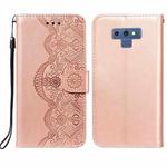 For Samsung Galaxy Note9 Flower Vine Embossing Pattern Horizontal Flip Leather Case with Card Slot & Holder & Wallet & Lanyard(Rose Gold)