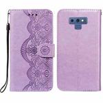 For Samsung Galaxy Note9 Flower Vine Embossing Pattern Horizontal Flip Leather Case with Card Slot & Holder & Wallet & Lanyard(Purple)