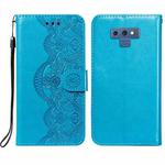 For Samsung Galaxy Note9 Flower Vine Embossing Pattern Horizontal Flip Leather Case with Card Slot & Holder & Wallet & Lanyard(Blue)