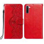 For Samsung Galaxy Note10 Flower Vine Embossing Pattern Horizontal Flip Leather Case with Card Slot & Holder & Wallet & Lanyard(Red)