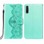 For Samsung Galaxy Note10 Flower Vine Embossing Pattern Horizontal Flip Leather Case with Card Slot & Holder & Wallet & Lanyard(Green)
