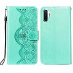For Samsung Galaxy Note10 Plus Flower Vine Embossing Pattern Horizontal Flip Leather Case with Card Slot & Holder & Wallet & Lanyard(Green)