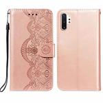 For Samsung Galaxy Note10 Plus Flower Vine Embossing Pattern Horizontal Flip Leather Case with Card Slot & Holder & Wallet & Lanyard(Rose Gold)