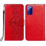 For Samsung  Galaxy Note20 Flower Vine Embossing Pattern Horizontal Flip Leather Case with Card Slot & Holder & Wallet & Lanyard(Red)