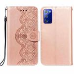 For Samsung  Galaxy Note20 Flower Vine Embossing Pattern Horizontal Flip Leather Case with Card Slot & Holder & Wallet & Lanyard(Rose Gold)