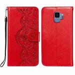 For Samsung  Galaxy S9 Flower Vine Embossing Pattern Horizontal Flip Leather Case with Card Slot & Holder & Wallet & Lanyard(Red)