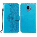For Samsung  Galaxy S9 Flower Vine Embossing Pattern Horizontal Flip Leather Case with Card Slot & Holder & Wallet & Lanyard(Blue)