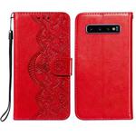 For Samsung  Galaxy S10 Flower Vine Embossing Pattern Horizontal Flip Leather Case with Card Slot & Holder & Wallet & Lanyard(Red)