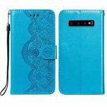 For Samsung  Galaxy S10 Flower Vine Embossing Pattern Horizontal Flip Leather Case with Card Slot & Holder & Wallet & Lanyard(Blue)