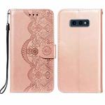 For Samsung  Galaxy S10e Flower Vine Embossing Pattern Horizontal Flip Leather Case with Card Slot & Holder & Wallet & Lanyard(Rose Gold)