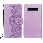 For Samsung  Galaxy S10 Plus Flower Vine Embossing Pattern Horizontal Flip Leather Case with Card Slot & Holder & Wallet & Lanyard(Purple)