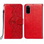 For Samsung  Galaxy S20 Flower Vine Embossing Pattern Horizontal Flip Leather Case with Card Slot & Holder & Wallet & Lanyard(Red)