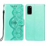 For Samsung  Galaxy S20 Flower Vine Embossing Pattern Horizontal Flip Leather Case with Card Slot & Holder & Wallet & Lanyard(Green)