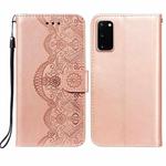 For Samsung  Galaxy S20 Flower Vine Embossing Pattern Horizontal Flip Leather Case with Card Slot & Holder & Wallet & Lanyard(Rose Gold)