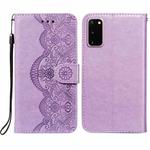 For Samsung  Galaxy S20 Flower Vine Embossing Pattern Horizontal Flip Leather Case with Card Slot & Holder & Wallet & Lanyard(Purple)