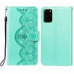 For Samsung Galaxy S20 Plus Flower Vine Embossing Pattern Horizontal Flip Leather Case with Card Slot & Holder & Wallet & Lanyard(Green)
