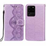 For Samsung Galaxy S20 Ultra Flower Vine Embossing Pattern Horizontal Flip Leather Case with Card Slot & Holder & Wallet & Lanyard(Purple)
