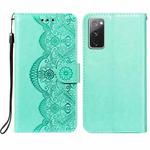 For Samsung Galaxy S20 FE Flower Vine Embossing Pattern Horizontal Flip Leather Case with Card Slot & Holder & Wallet & Lanyard(Green)