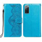 For Samsung Galaxy S20 FE Flower Vine Embossing Pattern Horizontal Flip Leather Case with Card Slot & Holder & Wallet & Lanyard(Blue)