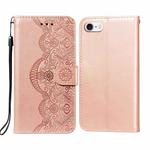 For iPhone SE 2022 / SE 2020 / 8 / 7 Flower Vine Embossing Pattern Horizontal Flip Leather Case with Card Slot & Holder & Wallet & Lanyard(Rose Gold)