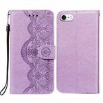 For iPhone SE 2022 / SE 2020 / 8 / 7 Flower Vine Embossing Pattern Horizontal Flip Leather Case with Card Slot & Holder & Wallet & Lanyard(Purple)