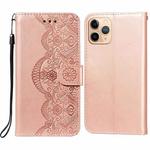 Flower Vine Embossing Pattern Horizontal Flip Leather Case with Card Slot & Holder & Wallet & Lanyard For iPhone 11 Pro(Rose Gold)