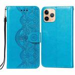 Flower Vine Embossing Pattern Horizontal Flip Leather Case with Card Slot & Holder & Wallet & Lanyard For iPhone 11 Pro(Blue)