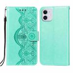 For iPhone 12 mini Flower Vine Embossing Pattern Horizontal Flip Leather Case with Card Slot & Holder & Wallet & Lanyard (Green)