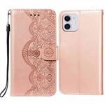For iPhone 12 mini Flower Vine Embossing Pattern Horizontal Flip Leather Case with Card Slot & Holder & Wallet & Lanyard (Rose Gold)