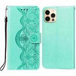 Flower Vine Embossing Pattern Horizontal Flip Leather Case with Card Slot & Holder & Wallet & Lanyard For iPhone 12 / 12 Pro(Green)