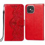 Flower Vine Embossing Pattern Horizontal Flip Leather Case with Card Slot & Holder & Wallet & Lanyard For iPhone 12 Pro Max(Red)