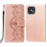 Flower Vine Embossing Pattern Horizontal Flip Leather Case with Card Slot & Holder & Wallet & Lanyard For iPhone 12 Pro Max(Rose Gold)